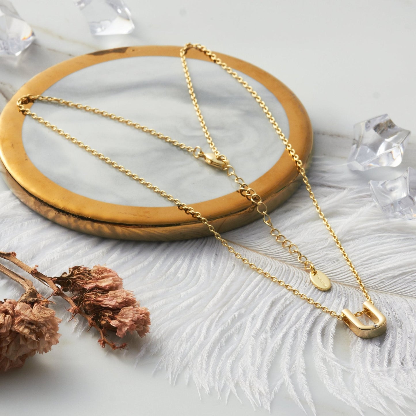 Gold Plated Initial Necklace Letter U Created with Zircondia® Crystals