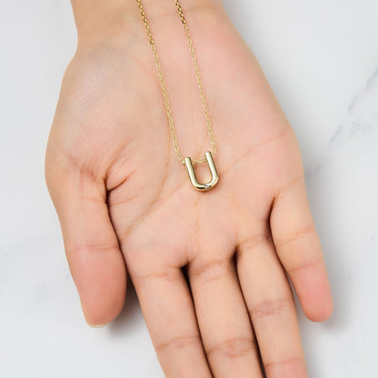 18k Gold Plated Initial Necklace Letter U Created with Zircondia® Crystals