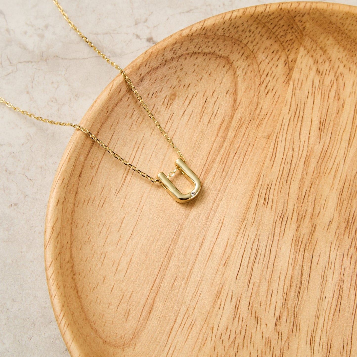 Gold Plated Initial Necklace Letter U Created with Zircondia® Crystals