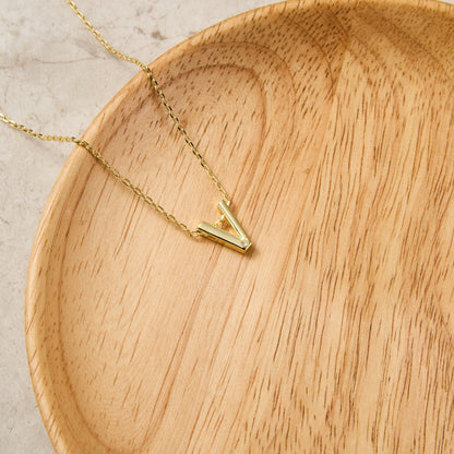 Gold Plated Initial Necklace Letter V Created with Zircondia® Crystals