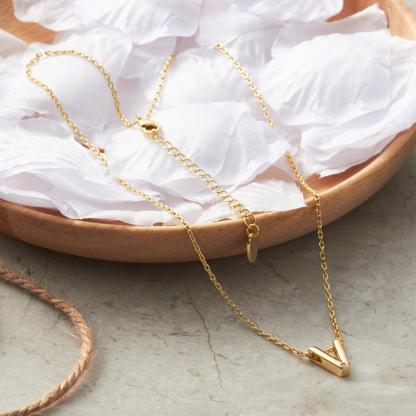 Gold Plated Initial Necklace Letter V Created with Zircondia® Crystals