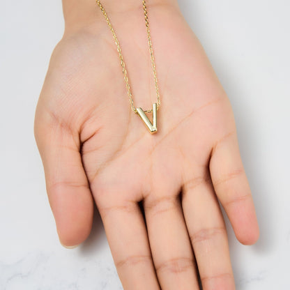 18k Gold Plated Initial Necklace Letter V Created with Zircondia® Crystals