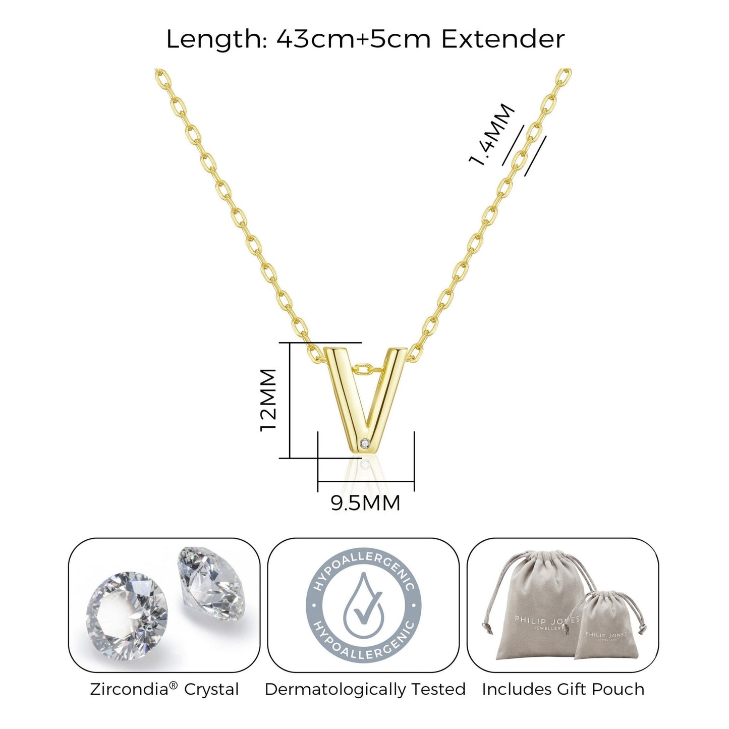 Gold Plated Initial Necklace Letter V Created with Zircondia® Crystals