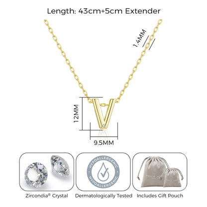 18k Gold Plated Initial Necklace Letter V Created with Zircondia® Crystals