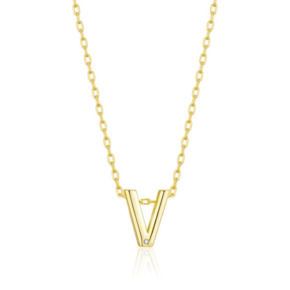 Gold Plated Initial Necklace Letter V Created with Zircondia® Crystals