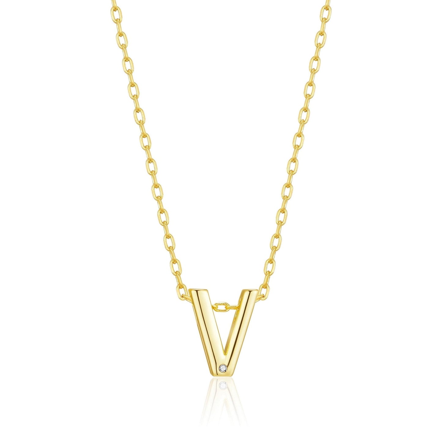 18k Gold Plated Initial Necklace Letter V Created with Zircondia® Crystals