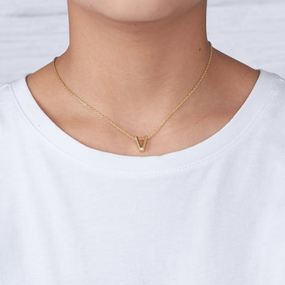 18k Gold Plated Initial Necklace Letter V Created with Zircondia® Crystals