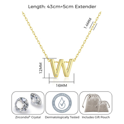 Collier Initial Plaqué Or 18 carats Lettre W Créé avec des Cristaux Zircondia®