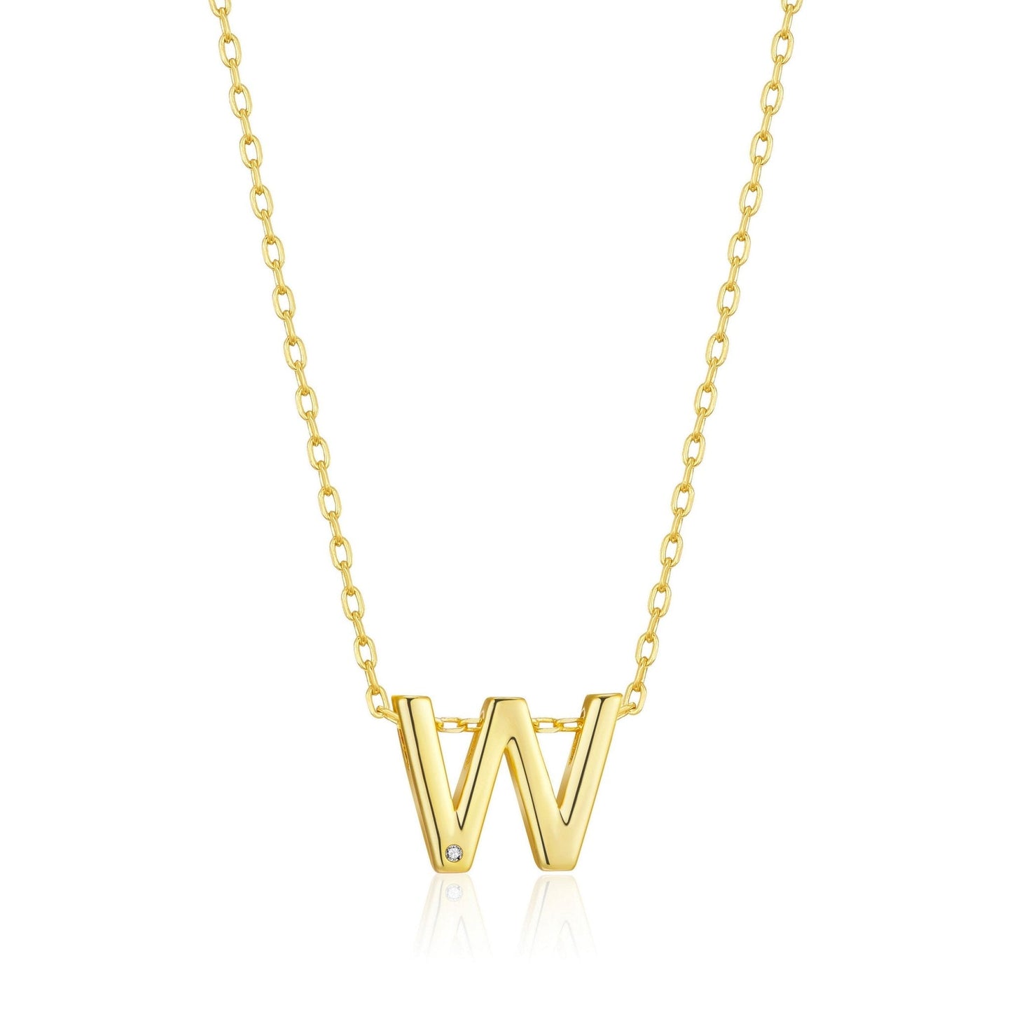 Collier Initial Plaqué Or 18 carats Lettre W Créé avec des Cristaux Zircondia®