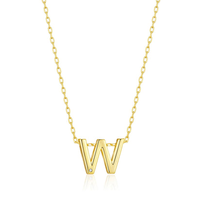 Collier Initial Plaqué Or 18 carats Lettre W Créé avec des Cristaux Zircondia®