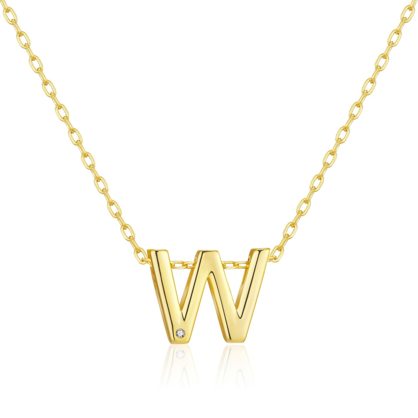 Gold Plated Initial Necklace Letter W Created with Zircondia® Crystals
