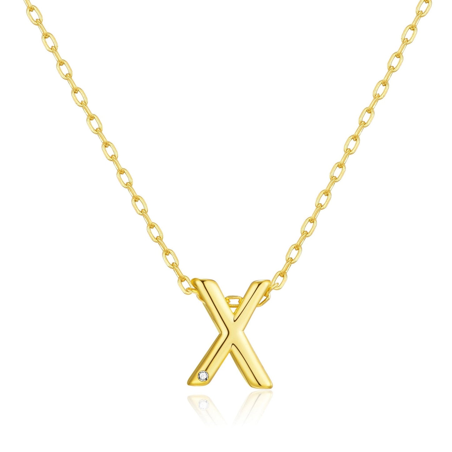 Gold Plated Initial Necklace Letter X Created with Zircondia® Crystals