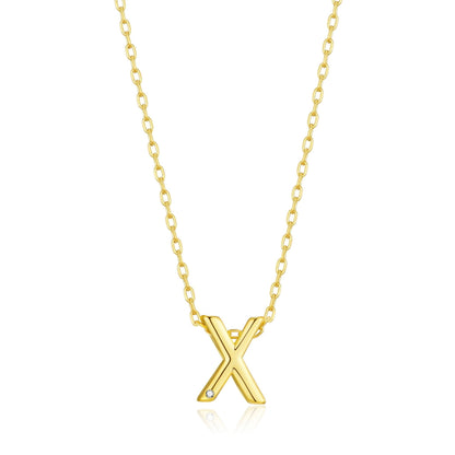 Gold Plated Initial Necklace Letter X Created with Zircondia® Crystals