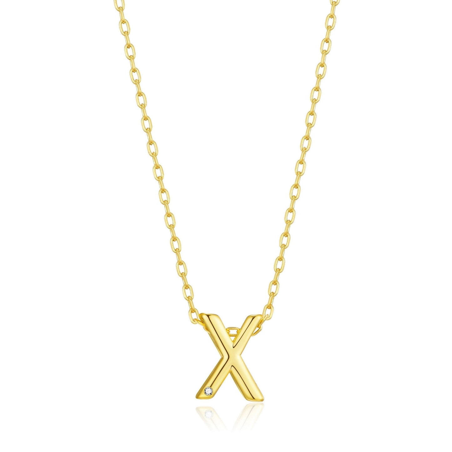 18k Gold Plated Initial Necklace Letter X Created with Zircondia® Crystals