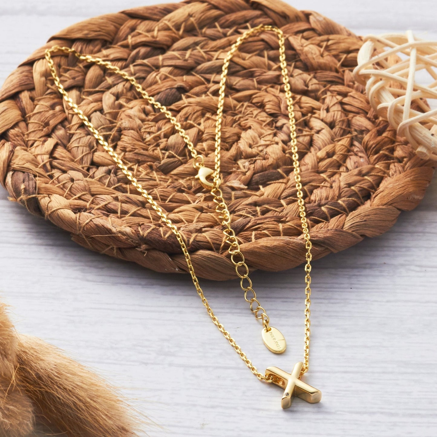 18k Gold Plated Initial Necklace Letter X Created with Zircondia® Crystals