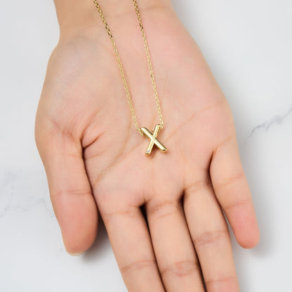 Gold Plated Initial Necklace Letter X Created with Zircondia® Crystals