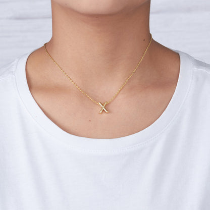 18k Gold Plated Initial Necklace Letter X Created with Zircondia® Crystals