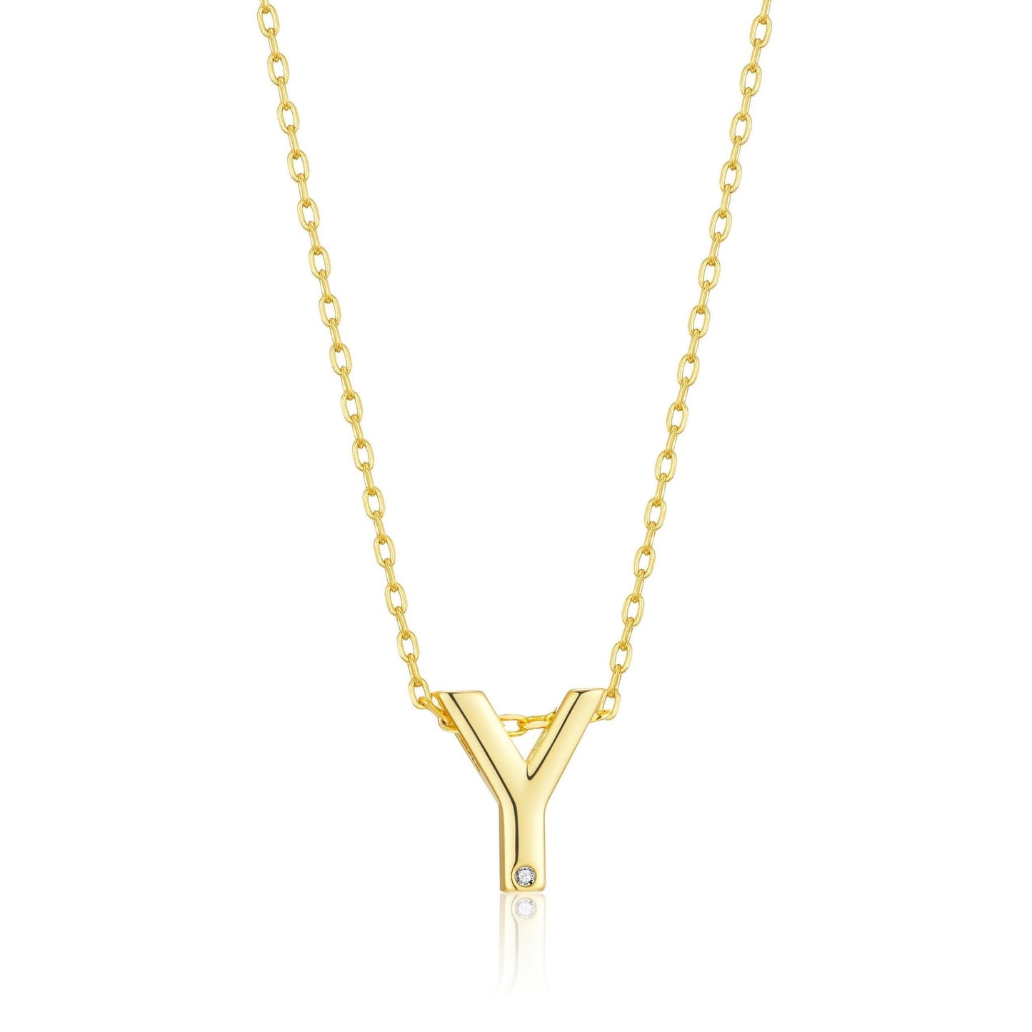 18k Gold Plated Initial Necklace Letter Y Created with Zircondia® Crystals