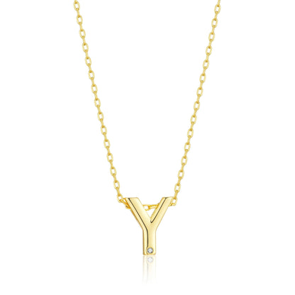 18k Gold Plated Initial Necklace Letter Y Created with Zircondia® Crystals