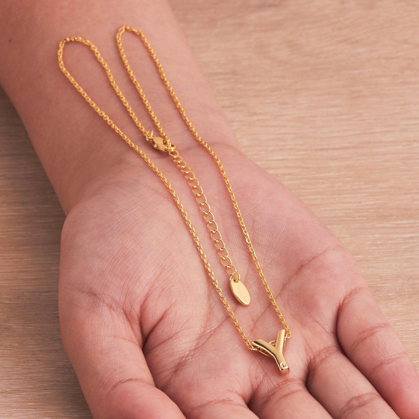 Gold Plated Initial Necklace Letter Y Created with Zircondia® Crystals