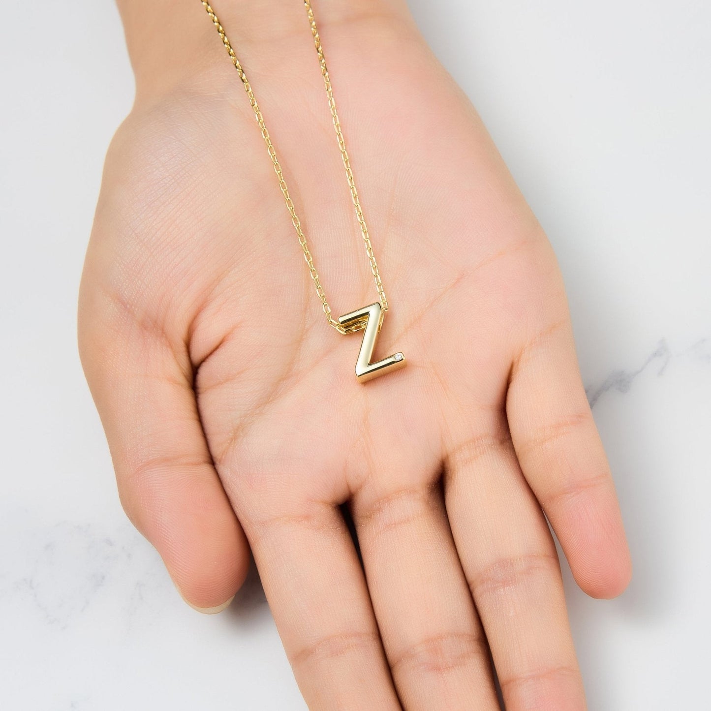 Gold Plated Initial Necklace Letter Z Created with Zircondia® Crystals