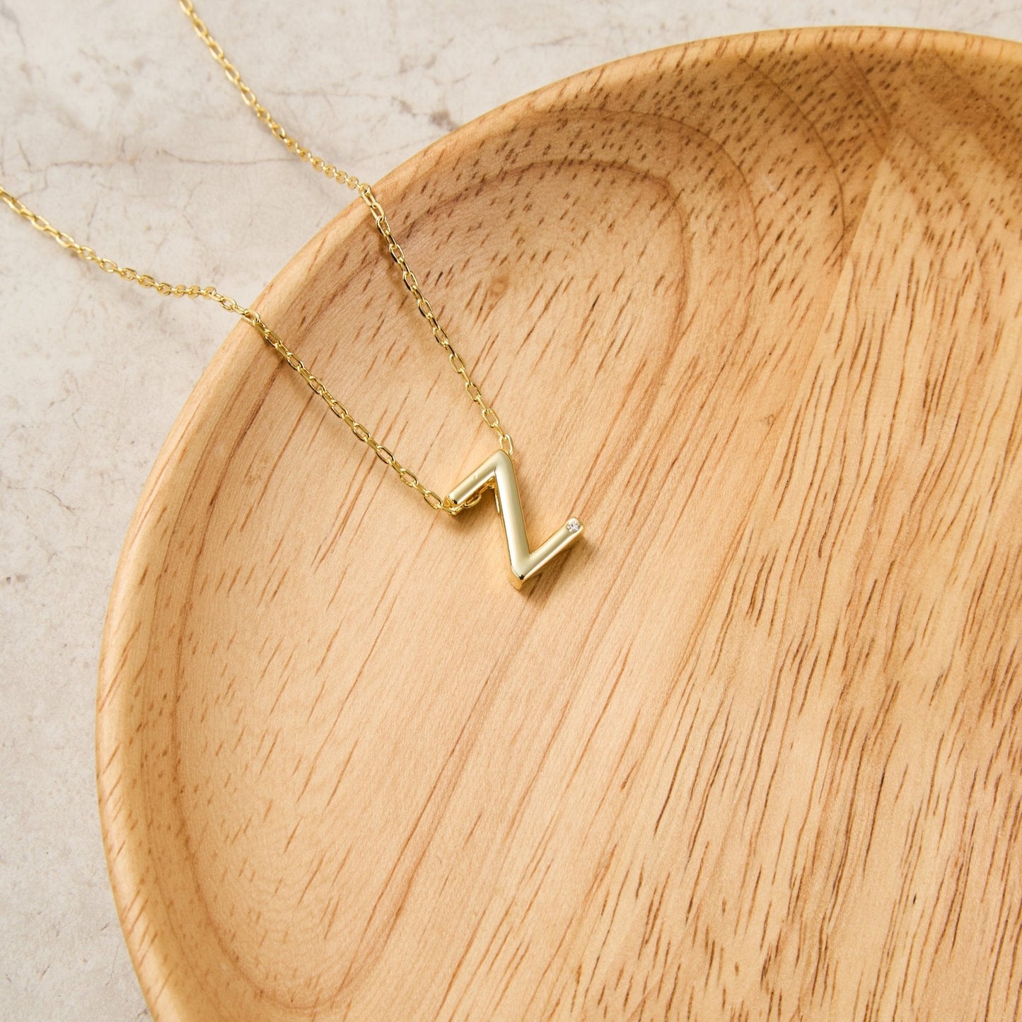 Gold Plated Initial Necklace Letter Z Created with Zircondia® Crystals