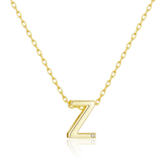 Gold Plated Initial Necklace Letter Z Created with Zircondia® Crystals
