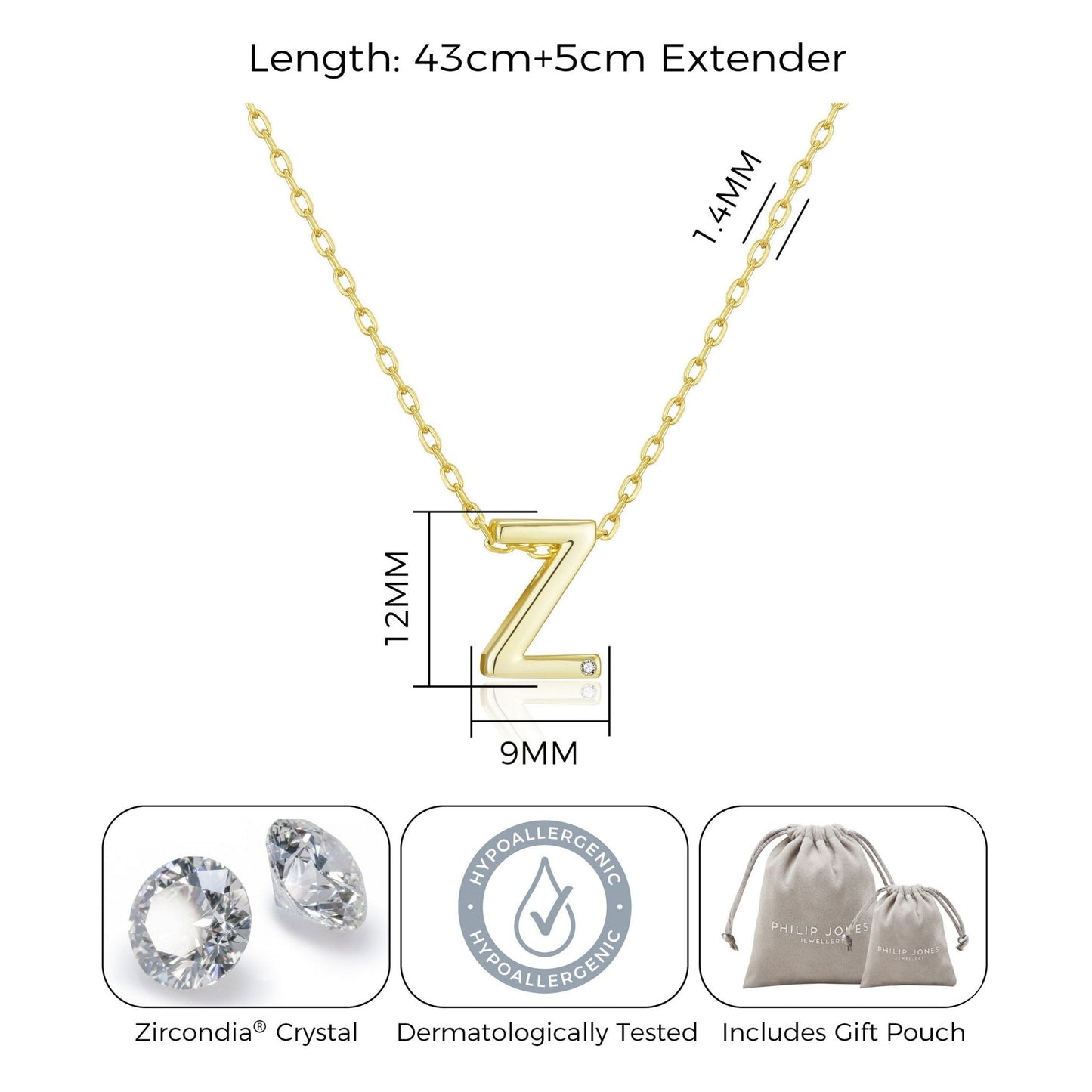 18k Gold Plated Initial Necklace Letter Z Created with Zircondia® Crystals