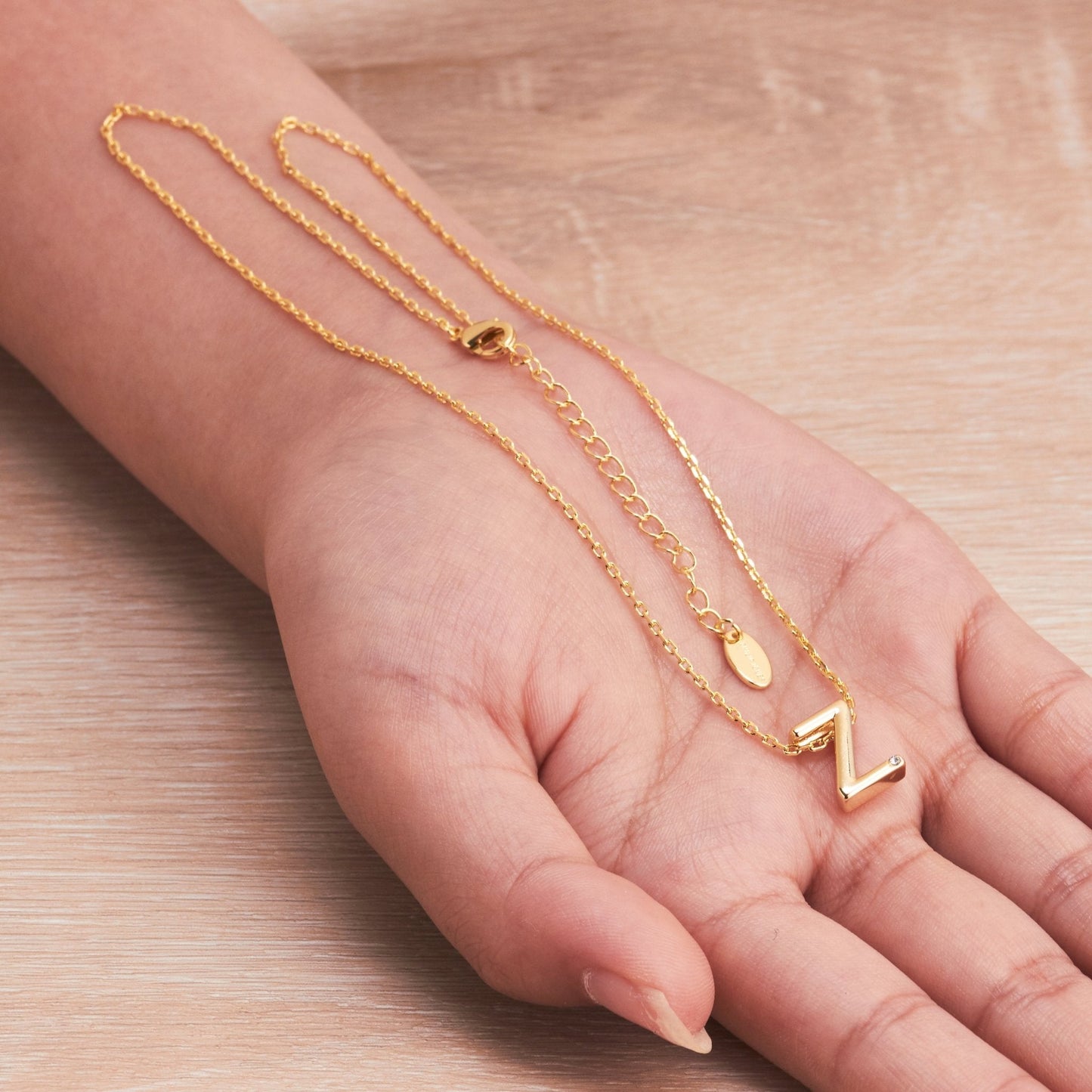 Gold Plated Initial Necklace Letter Z Created with Zircondia® Crystals