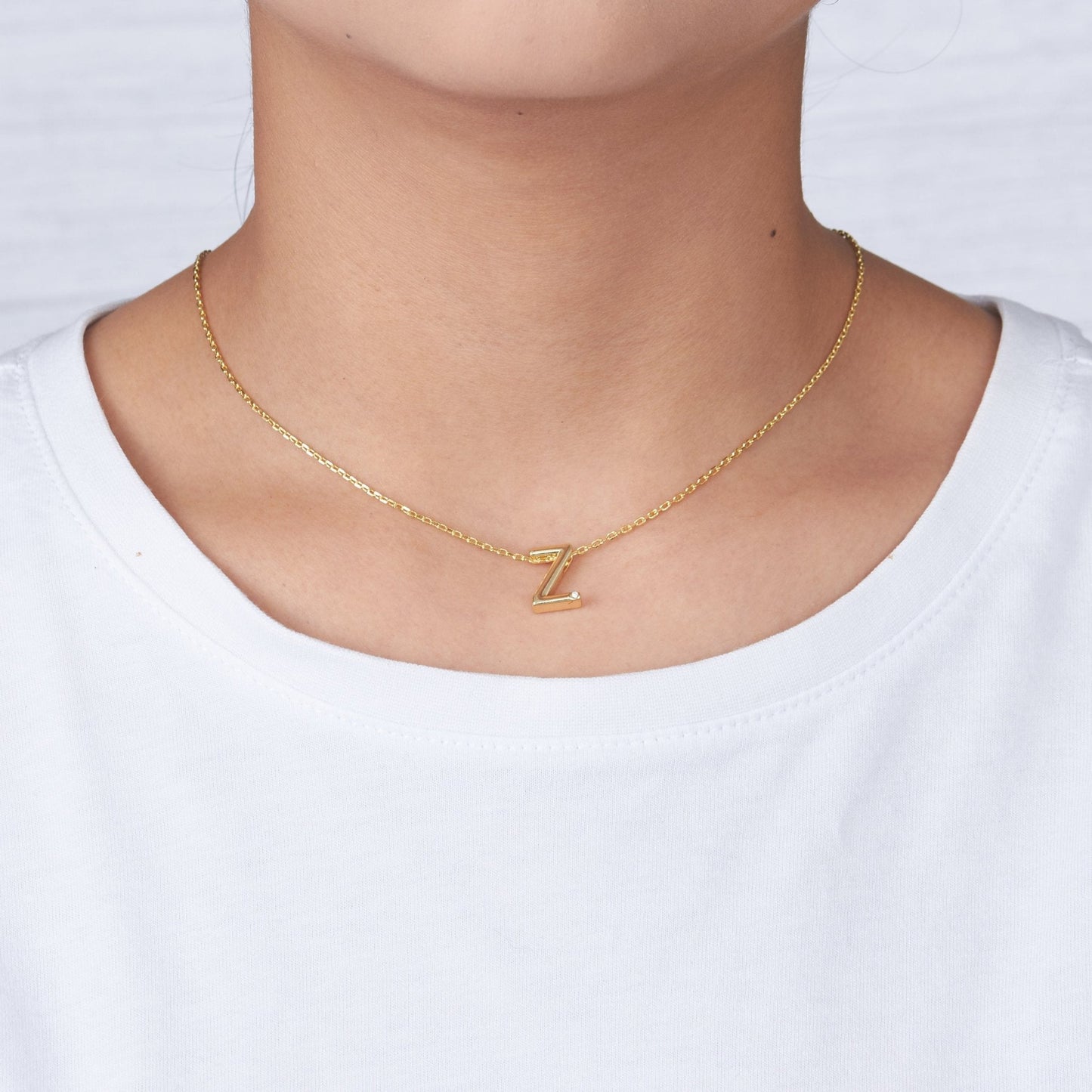 Gold Plated Initial Necklace Letter Z Created with Zircondia® Crystals