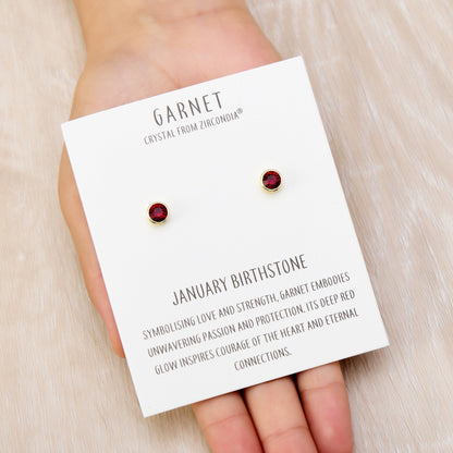 Gold Plated January (Garnet) Birthstone Earrings Created with Zircondia® Crystals
