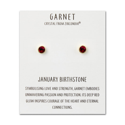 Gold Plated January (Garnet) Birthstone Earrings Created with Zircondia® Crystals