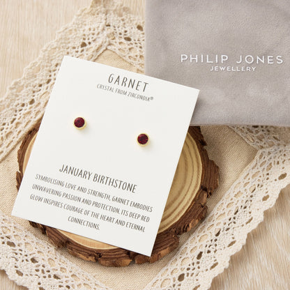 Gold Plated January (Garnet) Birthstone Earrings Created with Zircondia® Crystals