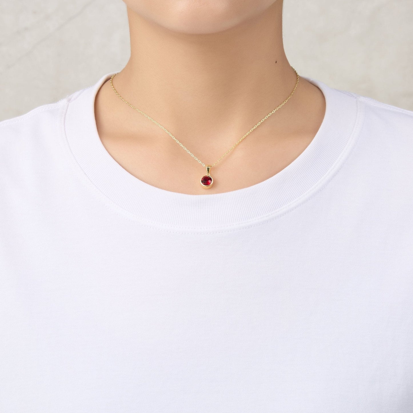 Gold Plated January (Garnet) Birthstone Necklace Created with Zircondia® Crystals