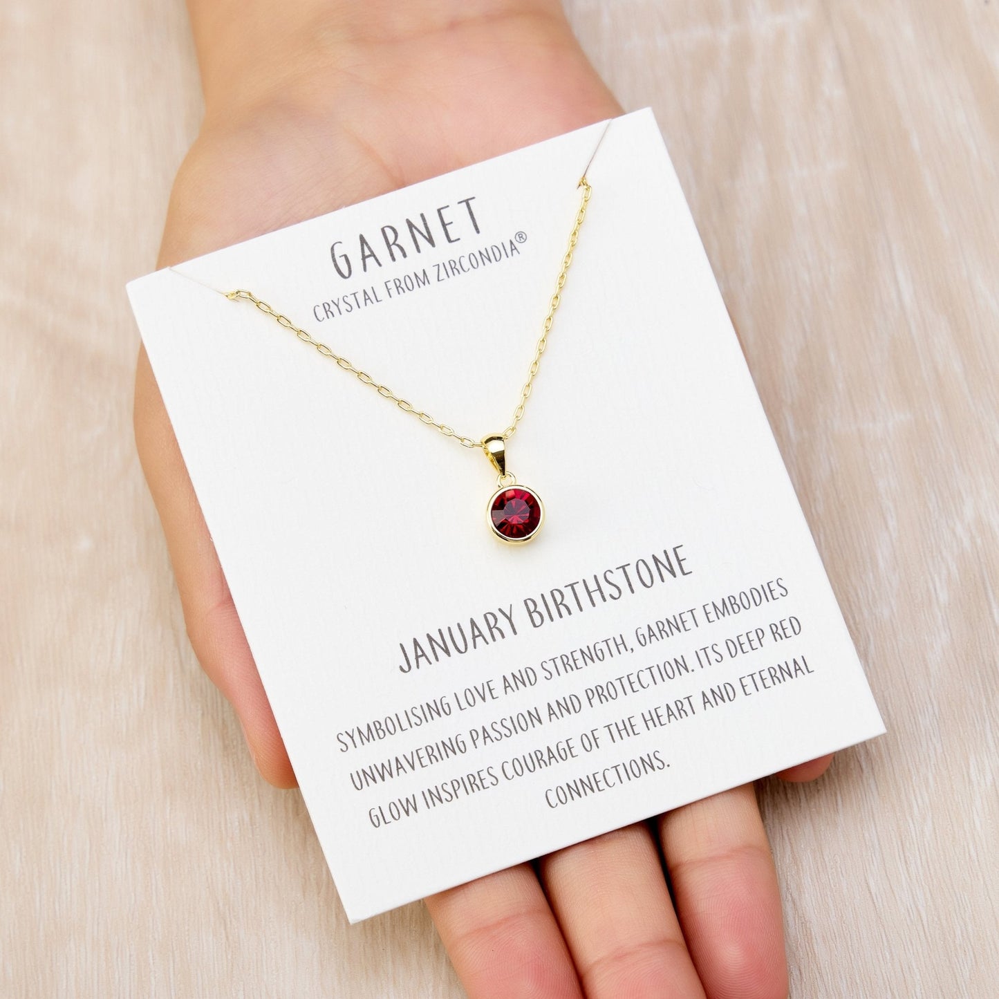 Gold Plated January (Garnet) Birthstone Necklace Created with Zircondia® Crystals