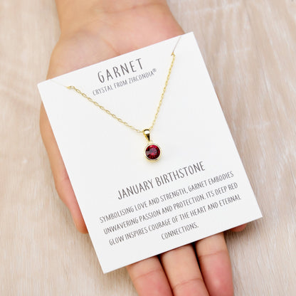 18k Gold Plated January (Garnet) Birthstone Necklace Created with Zircondia® Crystals