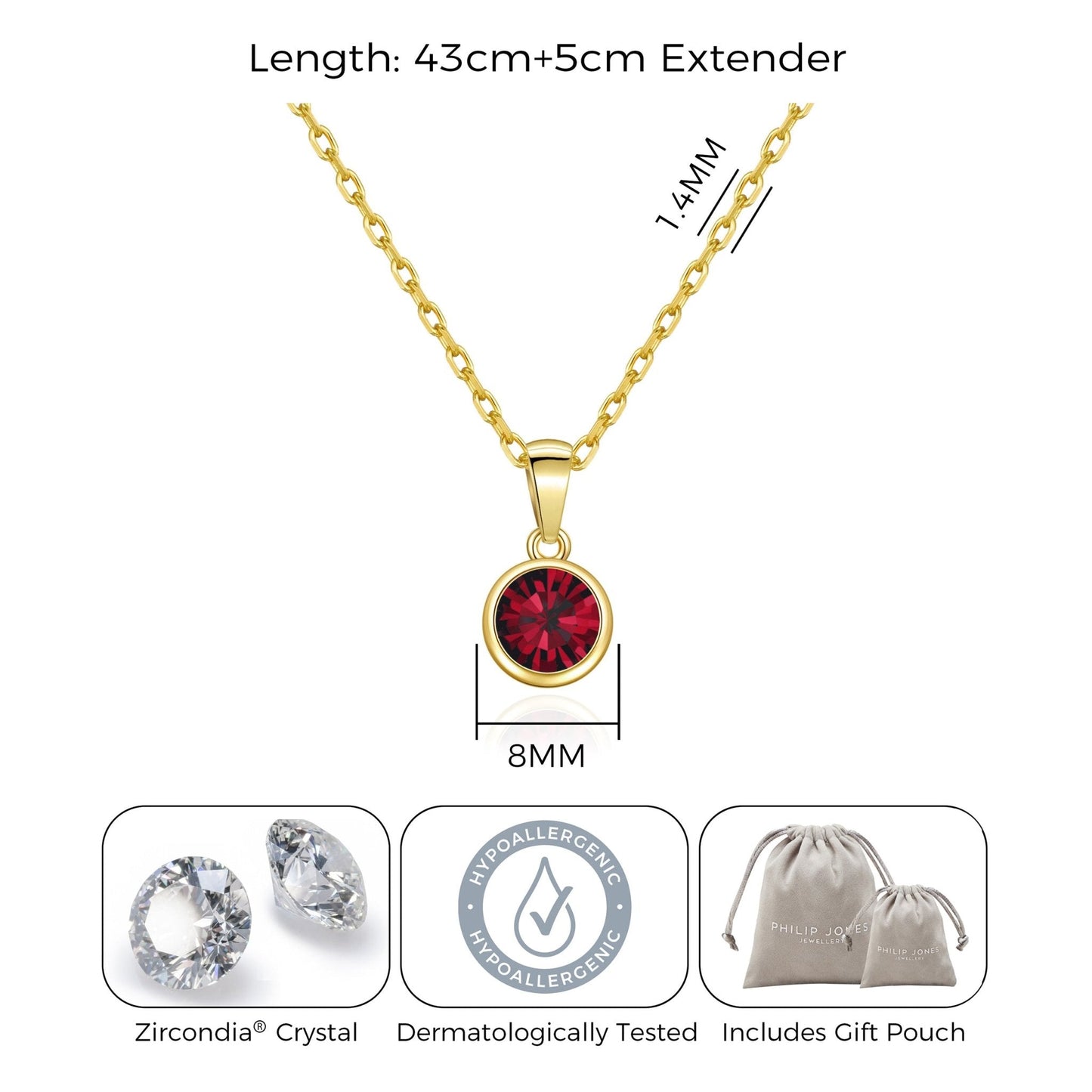 18k Gold Plated January (Garnet) Birthstone Necklace Created with Zircondia® Crystals