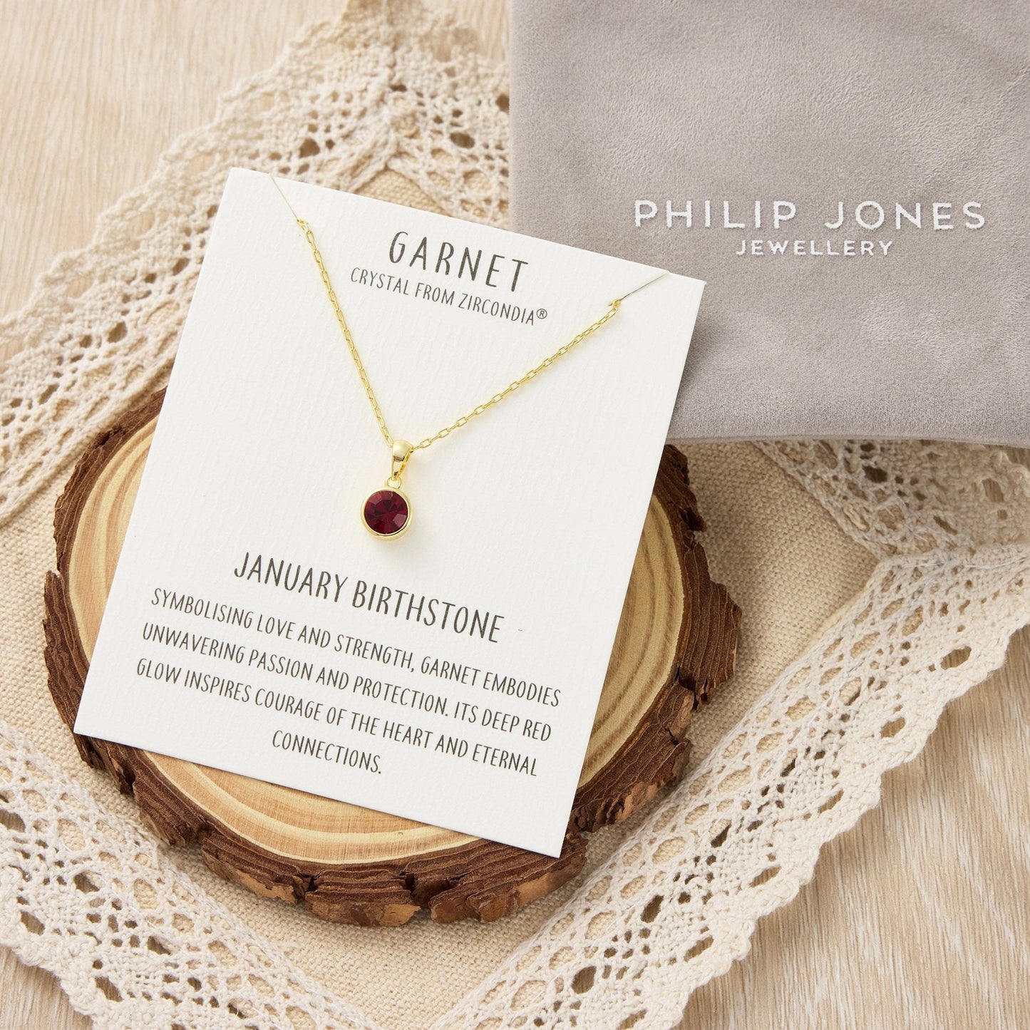 Gold Plated January (Garnet) Birthstone Necklace Created with Zircondia® Crystals