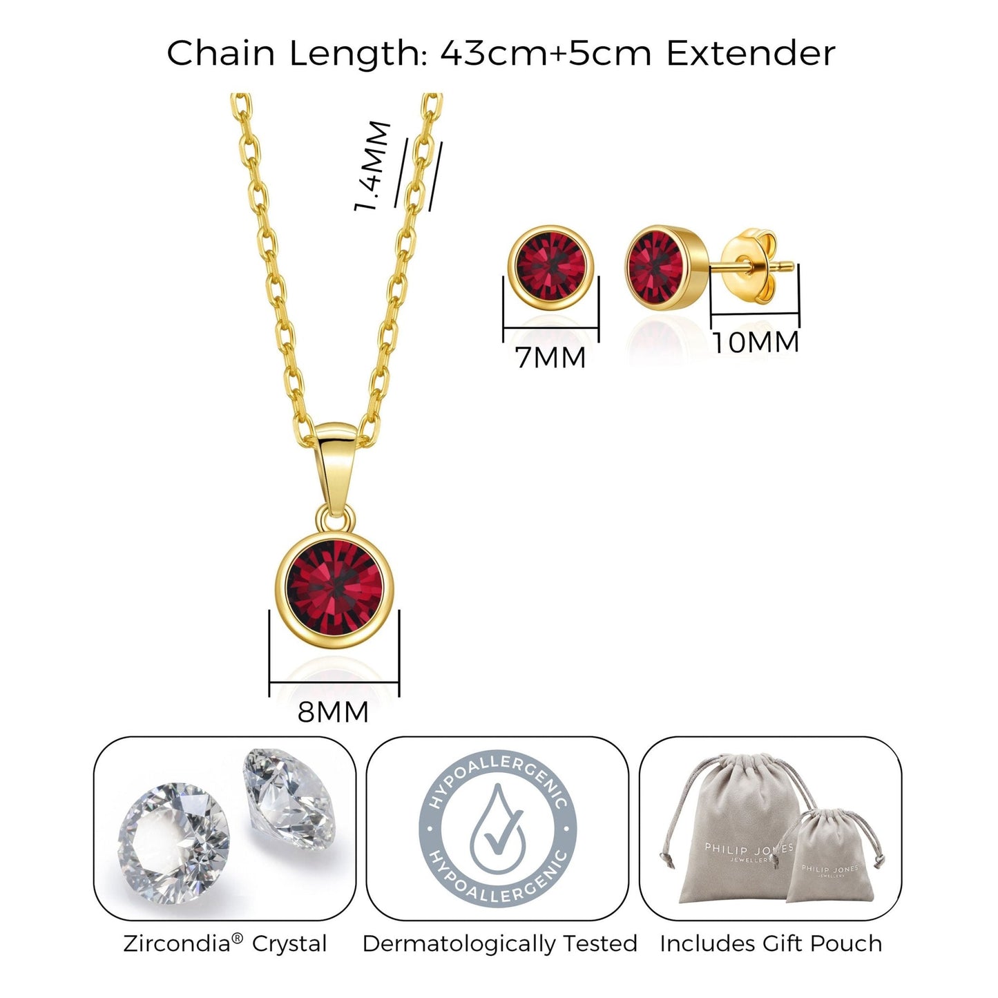 Gold Plated January (Garnet) Birthstone Necklace & Earrings Set Created with Zircondia® Crystals