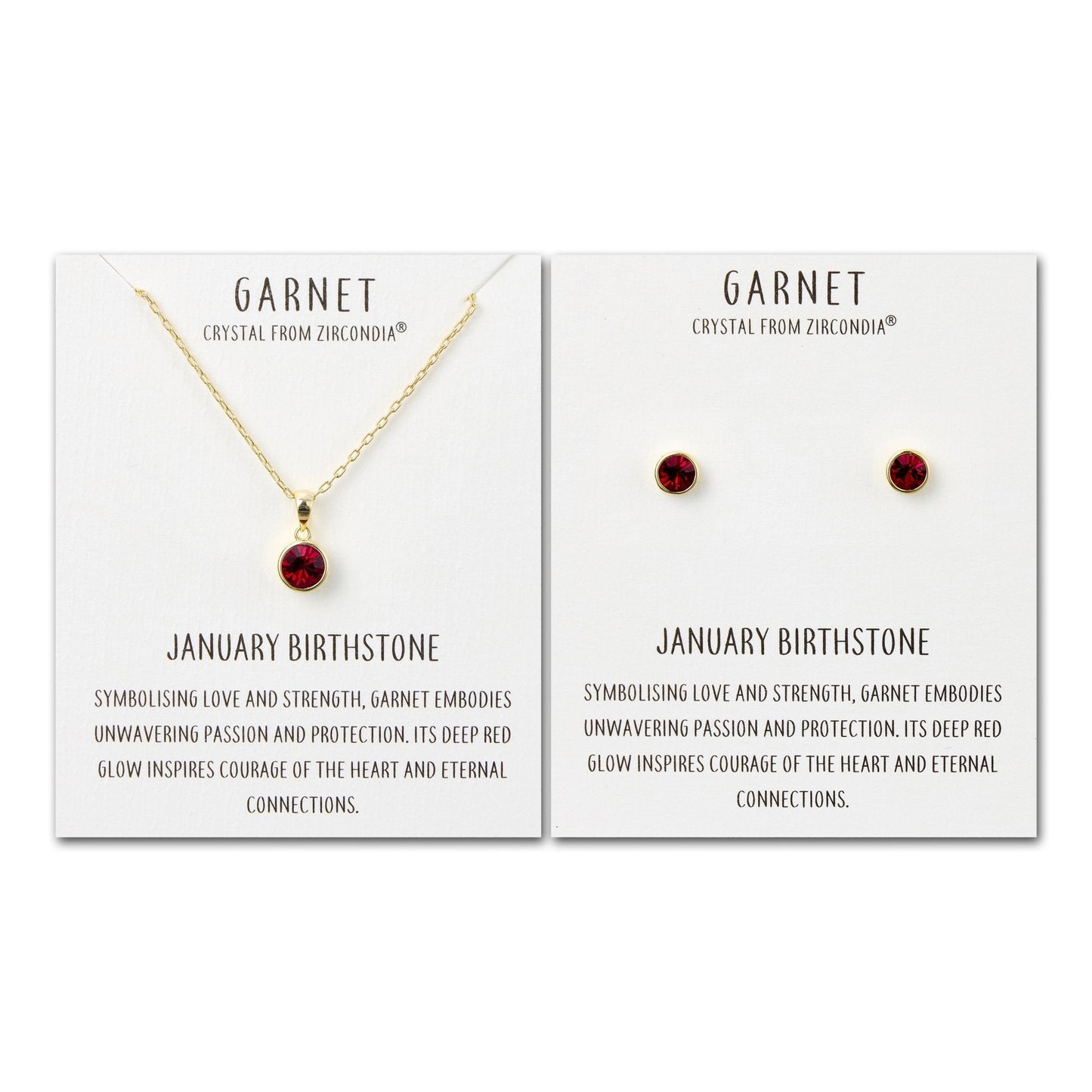 Gold Plated January (Garnet) Birthstone Necklace & Earrings Set Created with Zircondia® Crystals