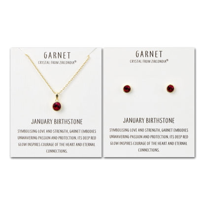 Gold Plated January (Garnet) Birthstone Necklace & Earrings Set Created with Zircondia® Crystals
