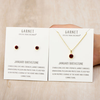 Gold Plated January (Garnet) Birthstone Necklace & Earrings Set Created with Zircondia® Crystals