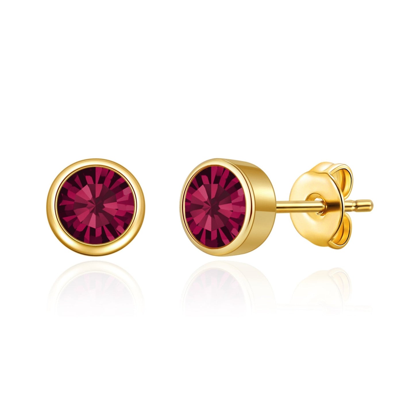Gold Plated July (Ruby) Birthstone Earrings Created with Zircondia® Crystals