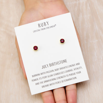 Gold Plated July (Ruby) Birthstone Earrings Created with Zircondia® Crystals