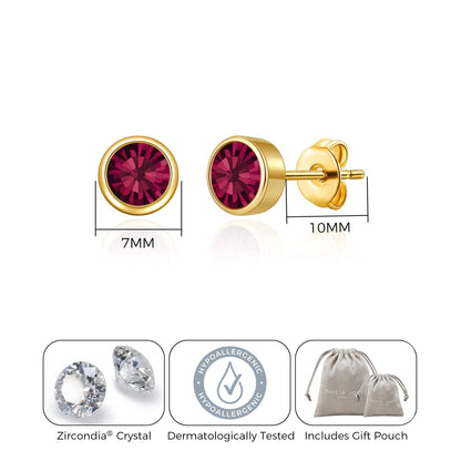 Gold Plated July (Ruby) Birthstone Earrings Created with Zircondia® Crystals