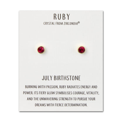 Gold Plated July (Ruby) Birthstone Earrings Created with Zircondia® Crystals