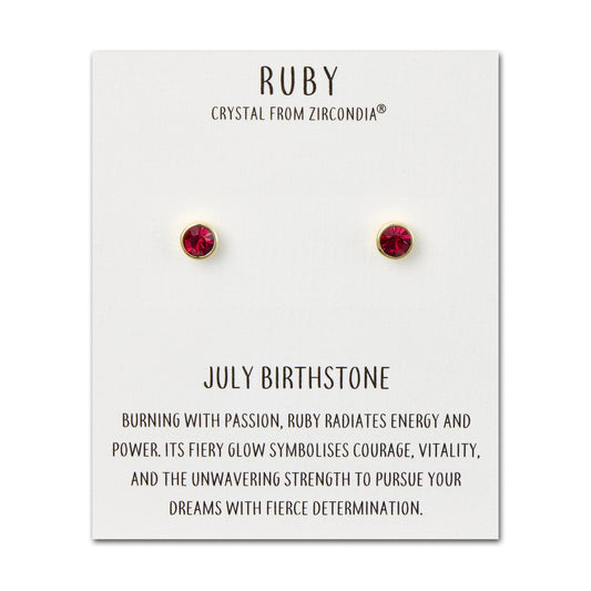 Gold Plated July (Ruby) Birthstone Earrings Created with Zircondia® Crystals