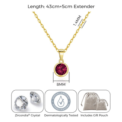 18k Gold Plated July (Ruby) Birthstone Necklace Created with Zircondia® Crystals