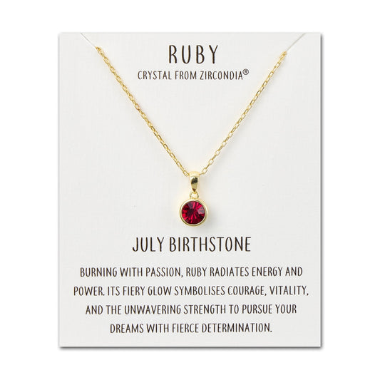 Gold Plated July (Ruby) Birthstone Necklace Created with Zircondia® Crystals