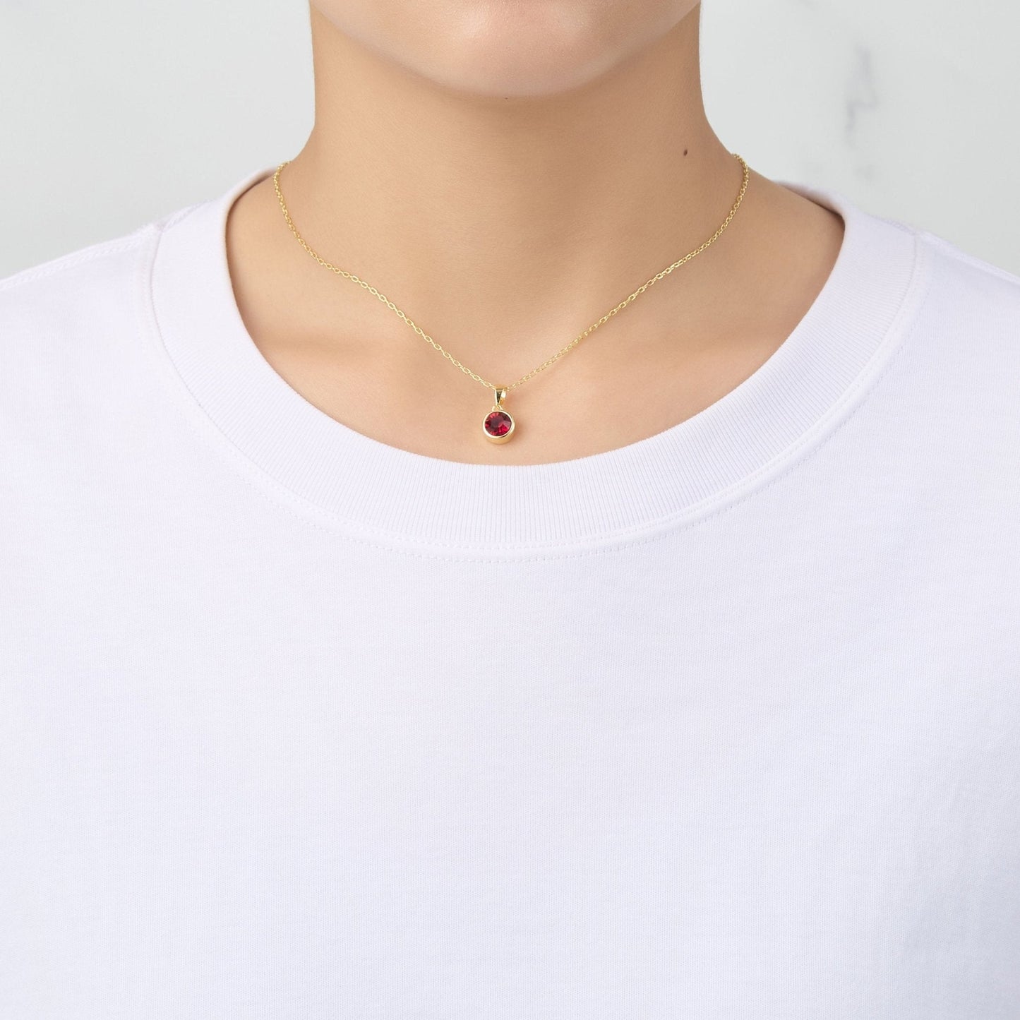 Gold Plated July (Ruby) Birthstone Necklace Created with Zircondia® Crystals